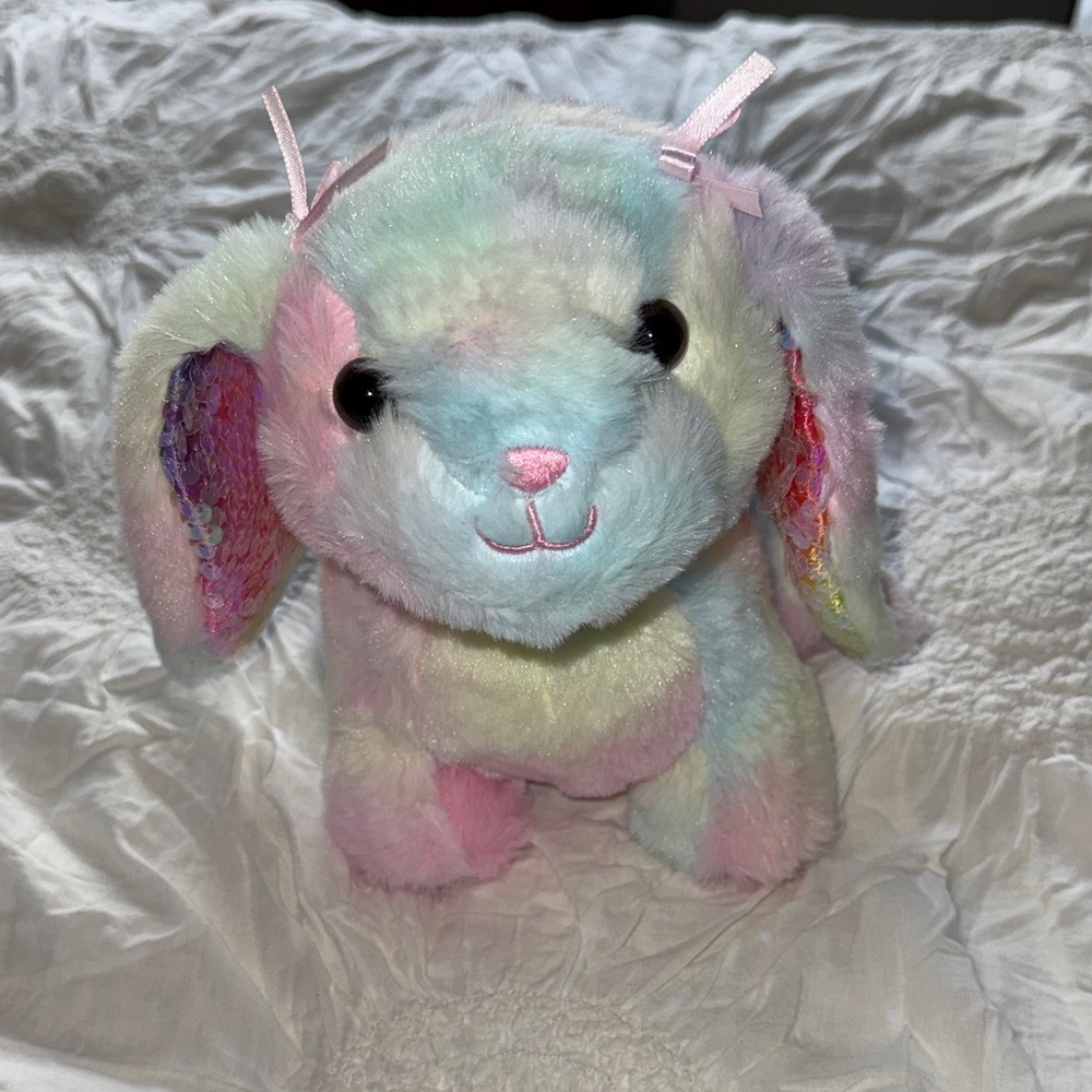 Pastel Rainbow Plush Bunny with Sequin Ears
